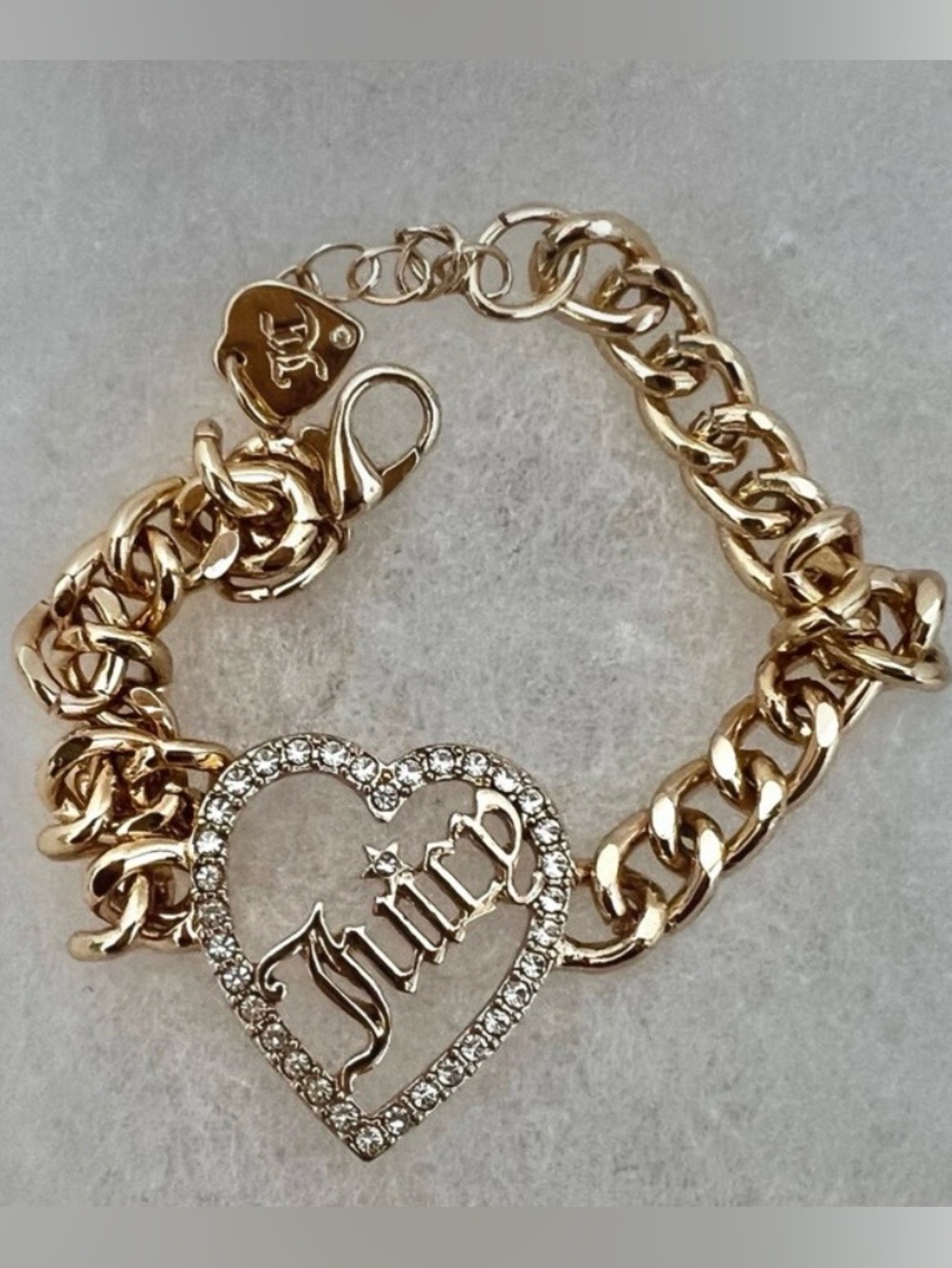 Juicy Couture Gold-Tone Heart Logo Bracelet with Crystals
